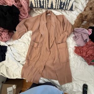 ANRABESS Tan Open Front Knit Cardigan Jacket with Pockets - Size M